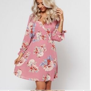 Rokoko Floral Print Faux Wrap Tie Sleeve Dress from Nanamacs, Sz S, 18" Ptp, 33L